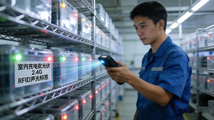 室内带充电电池款光伏2.4G RFID声光标签,筑牢车间仓储智能防线